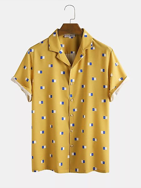 Männer Spaß Farbe Blockdruck Revers Casual Holiday Kurzarm Shirt günstig online kaufen