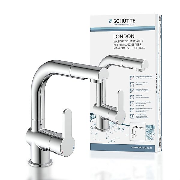 Schütte Waschtischarmatur LONDON mit herausziehbarere Brause und Ablaufgarn günstig online kaufen
