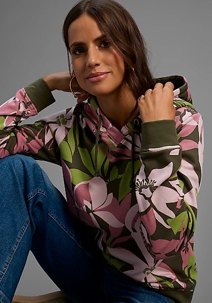 Laura Scott Sweater, Pflegeleichte Baumwollmischung mit Kapuze und Blumendr günstig online kaufen