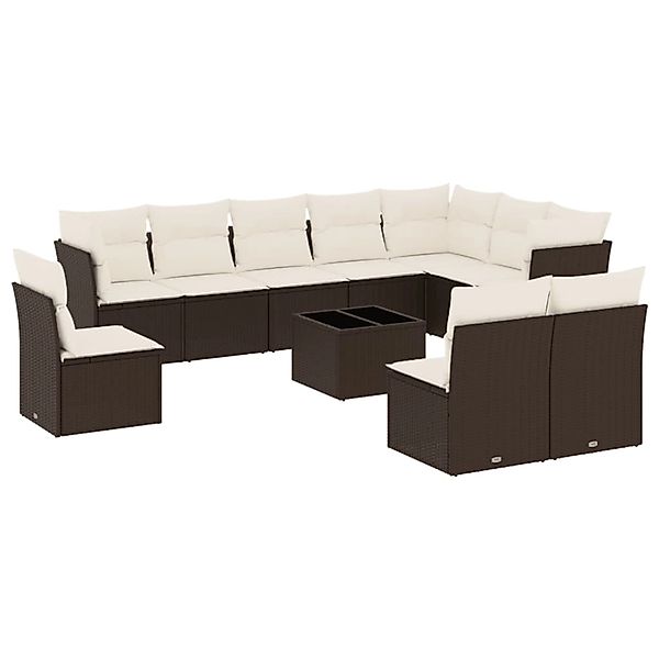 vidaXL 11-Tlg Garten-Sofagarnitur mit Kissen Braun Poly Rattan 3217813 günstig online kaufen