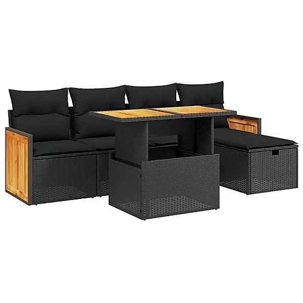 vidaXL 6-Tlg Garten-Sofagarnitur mit Kissen Schwarz Poly Rattan 3276240 günstig online kaufen