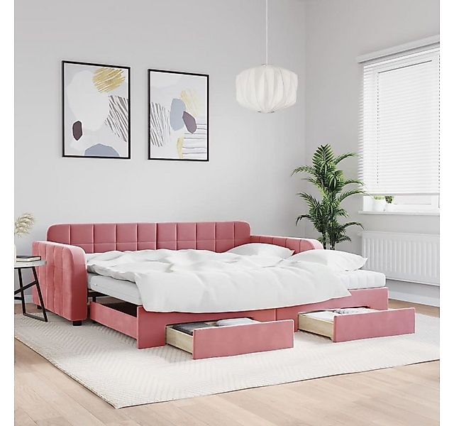 vidaXL Bett, Tagesbett Ausziehbar mit Schubladen Rosa 100x200 cm Samt günstig online kaufen