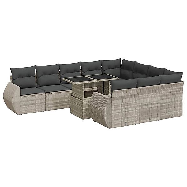 vidaXL 11-Tlg Garten-Sofagarnitur mit Kissen Hellgrau Poly Rattan 3326713 günstig online kaufen