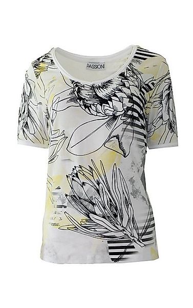 Passioni Print-Shirt Weißes Sommershirt mit abstraktem Blumenmuster in gelb günstig online kaufen