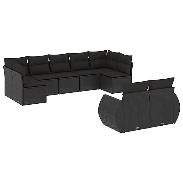 vidaXL 9-Tlg Garten-Sofagarnitur mit Kissen Schwarz Poly Rattan 3254152 günstig online kaufen