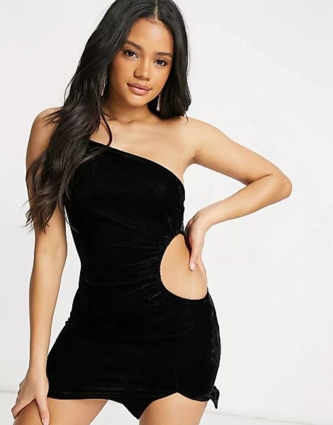 Parisian – Samtkleid in Schwarz mit One-Shoulder-Träger und Zierausschnitte günstig online kaufen