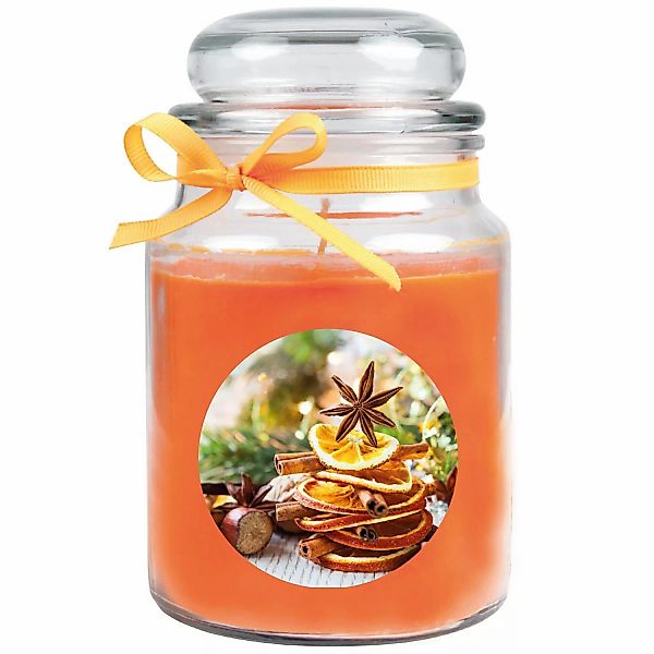 HS Candle Duftkerze & Glas Weihnachten Orange Bonbon 110h günstig online kaufen