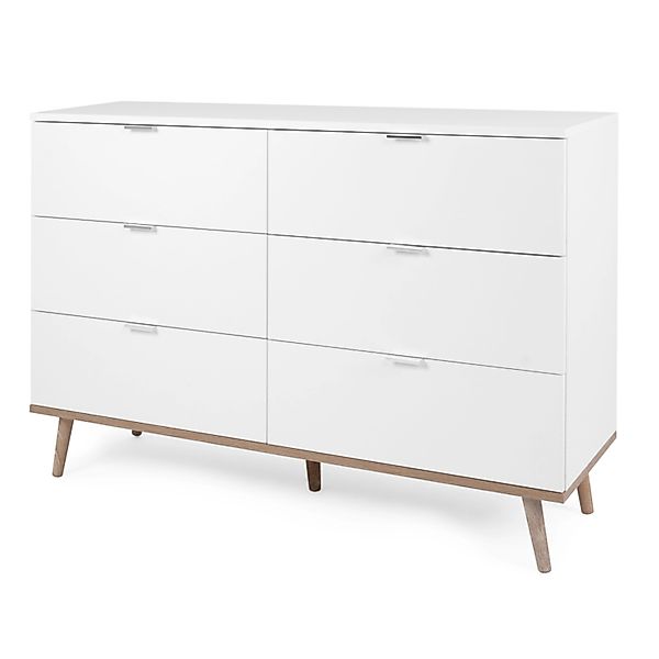 Furn.Design Kommode Weiß Matt Eiche 120 cm 6 Schubkästen Skandinavisch Lund günstig online kaufen