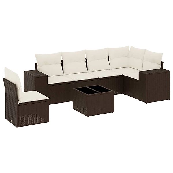 vidaXL 7-Tlg Garten-Sofagarnitur mit Kissen Braun Poly Rattan 3222642 günstig online kaufen