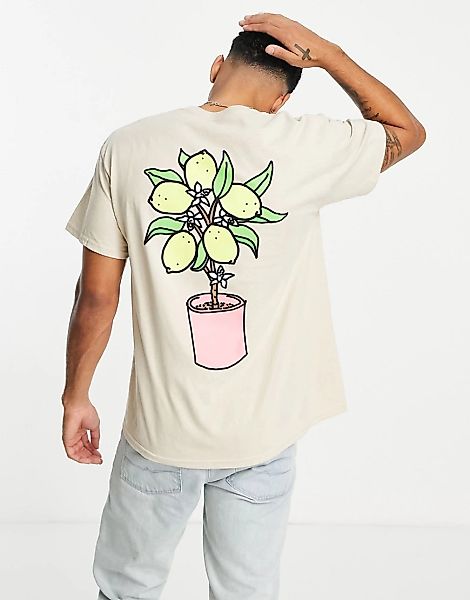 New Love Club – Oversize-T-Shirt in Steingrau mit Zitronenbaum-Print am Rüc günstig online kaufen