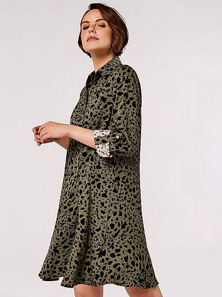 Apricot Minikleid Animal Print Longsleeve Shirt Dress mit Krempelärmeln günstig online kaufen