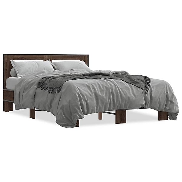 vidaXL Bettgestell Braun Eichen-Optik 140x190 cm Holzwerkstoff Metall 32801 günstig online kaufen