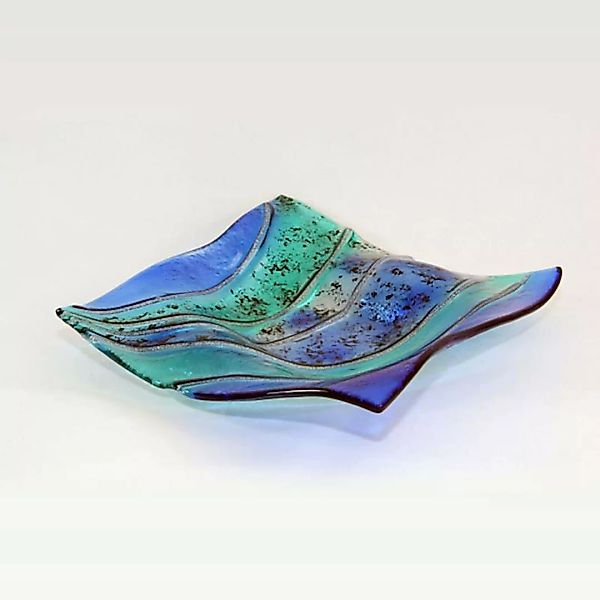 Glasschale Teller quadratisch Design Objekt Fusing Glas blau 22x22cm Handma günstig online kaufen