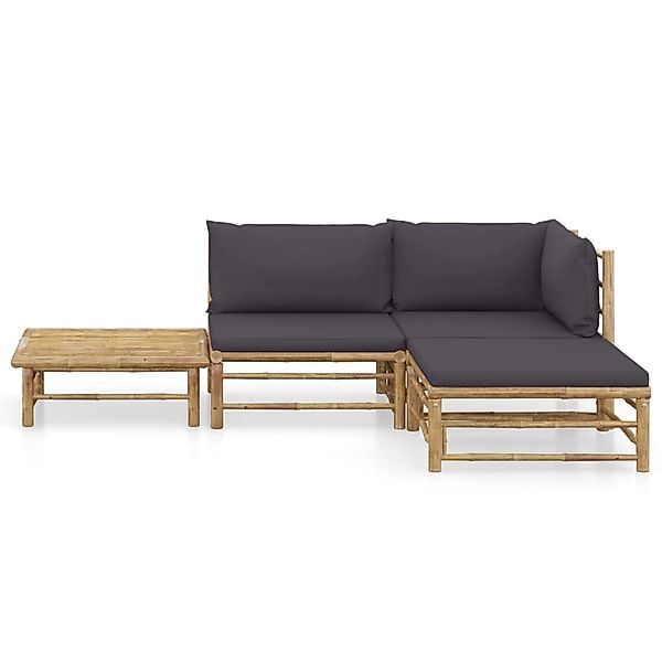 4-tlg. Garten-lounge-set Mit Dunkelgrauen Kissen Bambus günstig online kaufen