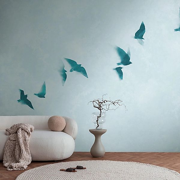 PROFHOME 399231-GU Fototapete Vogelmuster Matt Blau Türkis-Blau 3,71 m x 2, günstig online kaufen