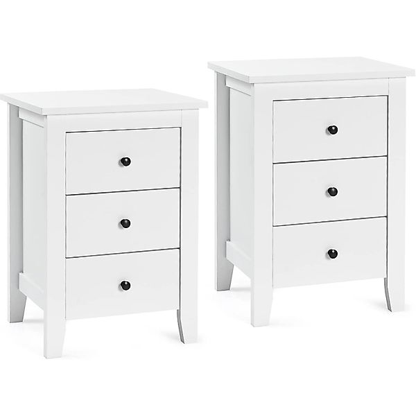 Costway 2er Set Nachttisch mit 3 Schubladen 46 x 37 x 65 cm Weiß günstig online kaufen