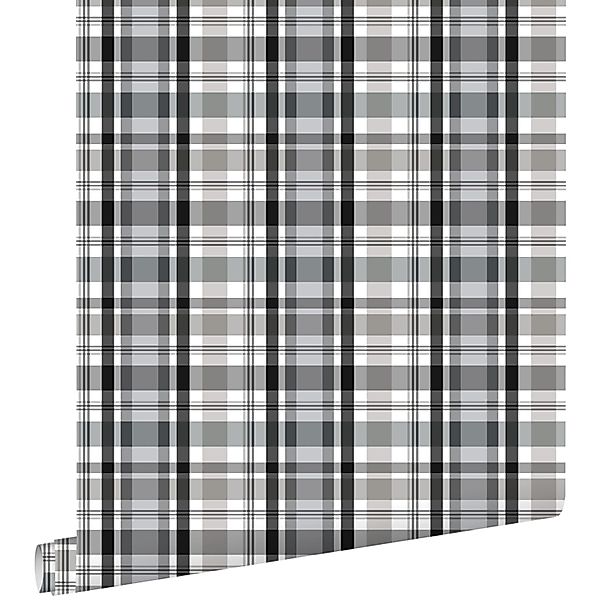 ESTAhome Tapete Karomuster Schwarz und Grau 53 cm x 10.05 m günstig online kaufen