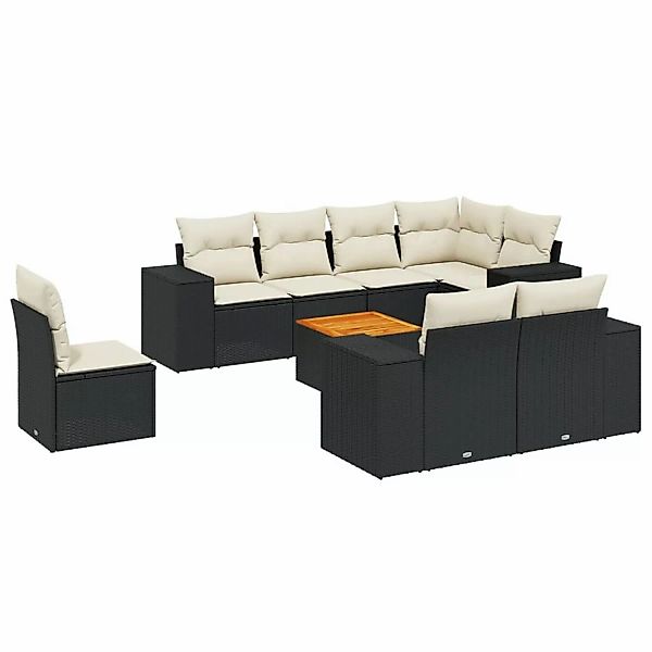 vidaXL 9-tlg Garten-Sofagarnitur mit Kissen Schwarz Poly Rattan Modell 95 günstig online kaufen