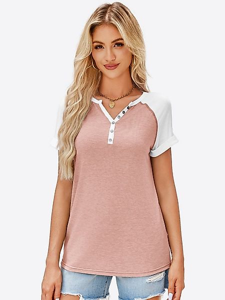 Imily Bela T-Shirt Damen mit V-Ausschnitt und Knopfleiste Casual Oberteil ( günstig online kaufen