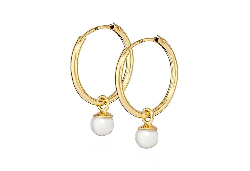 NKlaus Paar Creolen Paar 12 mm Creolen Süßwasserperle 333 Gelb Gold 8 Karat günstig online kaufen