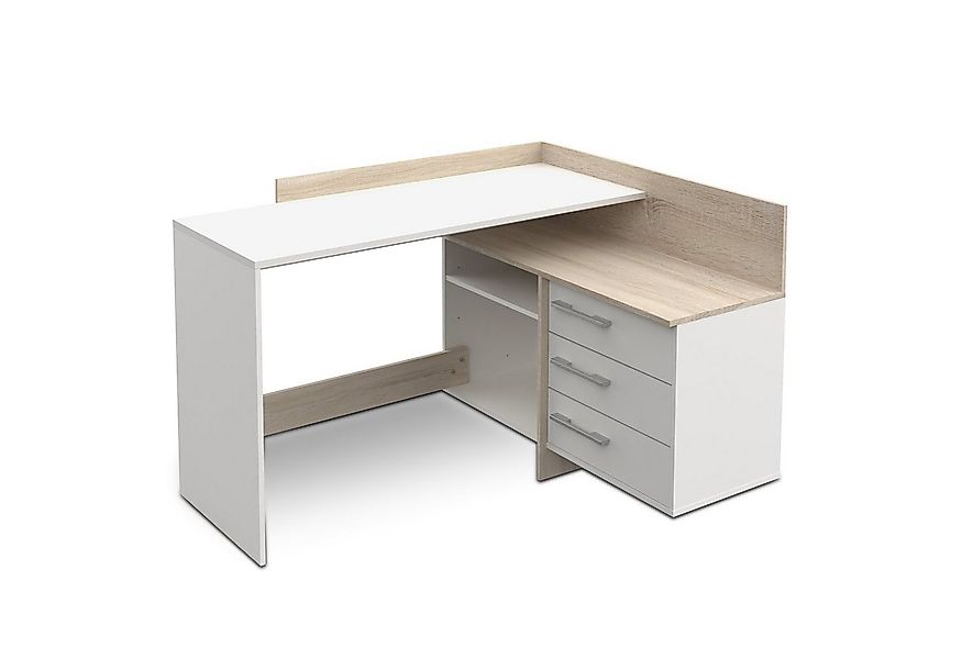 habeig Eckschreibtisch Eck-Schreibtisch #881 Eiche weiß Computertisch PC-Ti günstig online kaufen