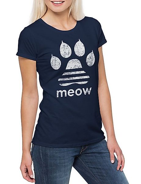 Urban Backwoods Print-Shirt Meow Damen T-Shirt Miau Katze Katzen Liebhaber günstig online kaufen