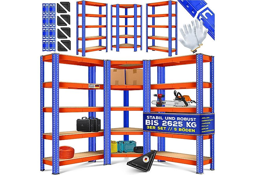 MASKO Schwerlastregal, 3er Set Metall Regalsystem Lagerregal Eckregal günstig online kaufen