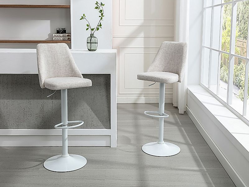 Barhocker 2er-Set - Stoff & Metall - Weiß - KIYOLA günstig online kaufen