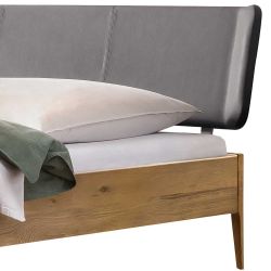 140x00 cm Bett Wildeiche geölt mit Polsterkopfteil in Dunkelgrau günstig online kaufen
