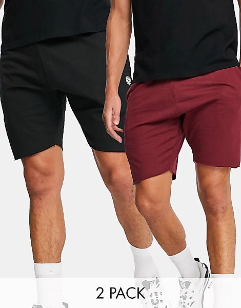 Le Breve – Jersey-Shorts in Schwarz und Burgunderrot mit unversäuberten Kan günstig online kaufen