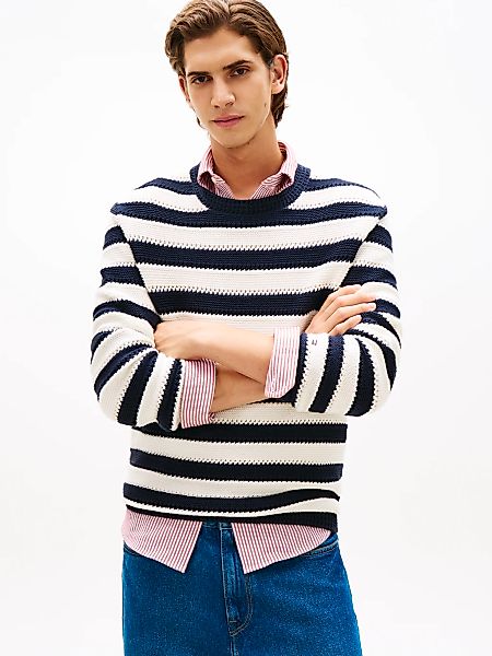 Tommy Hilfiger Rundhalspullover "CROCHET BLOCK STRIPE CREW NECK" Gestreifte günstig online kaufen