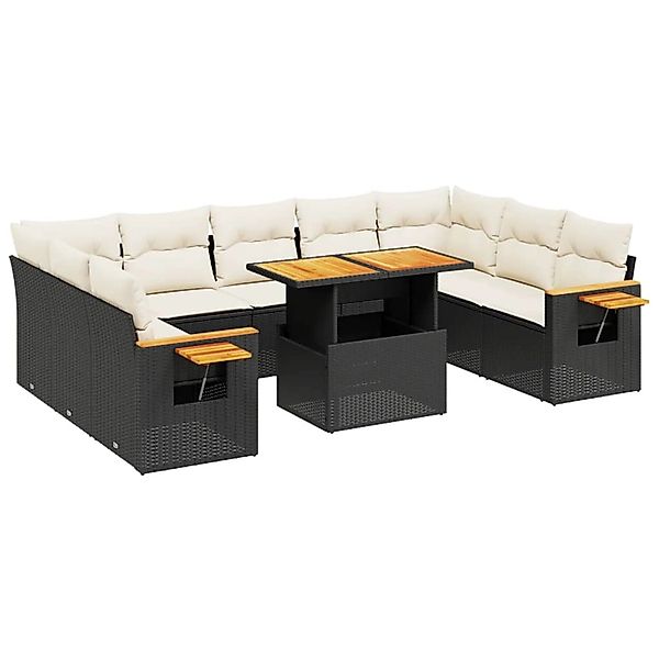 vidaXL 11-Tlg Garten-Sofagarnitur mit Kissen Schwarz Poly Rattan 3273688 günstig online kaufen