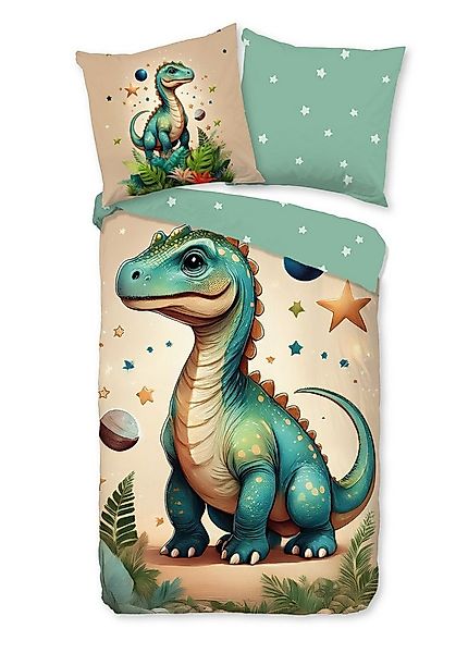 JACK Kinderbettwäsche 135x200cm, Dinosaurier Sterne Grün, Flanell, 2 teilig günstig online kaufen