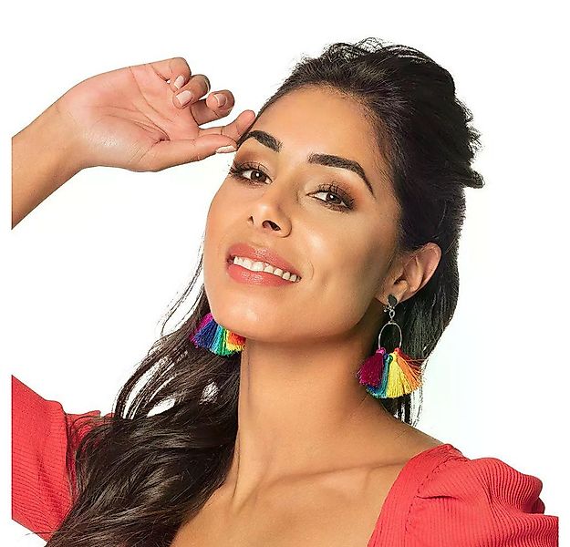 Boland Kostüm Ohrringe Regenbogen-Quasten bunte Pride Ohrhänger für Party F günstig online kaufen