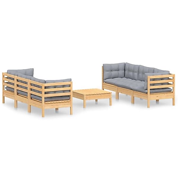 vidaXL 7-Tlg Garten-Lounge-Set mit Grauen Kissen Kiefernholz 3096117 günstig online kaufen