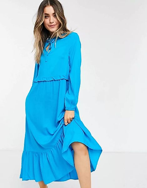 New Look – Midi-Hängerkleid mit Bindeausschnitt in Blau günstig online kaufen