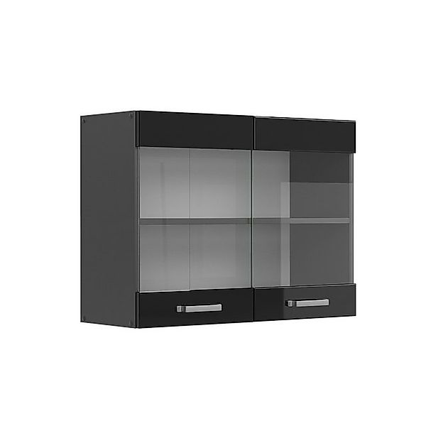 Vicco Küchenglasschrank R-Line Glashängeschrank Schwarz Hochglanz/Anthrazit günstig online kaufen