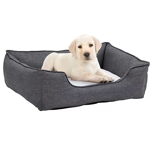 Hundebett Grau-weiß 110,5x80,5x26 Cm Fleece Leinenoptik günstig online kaufen