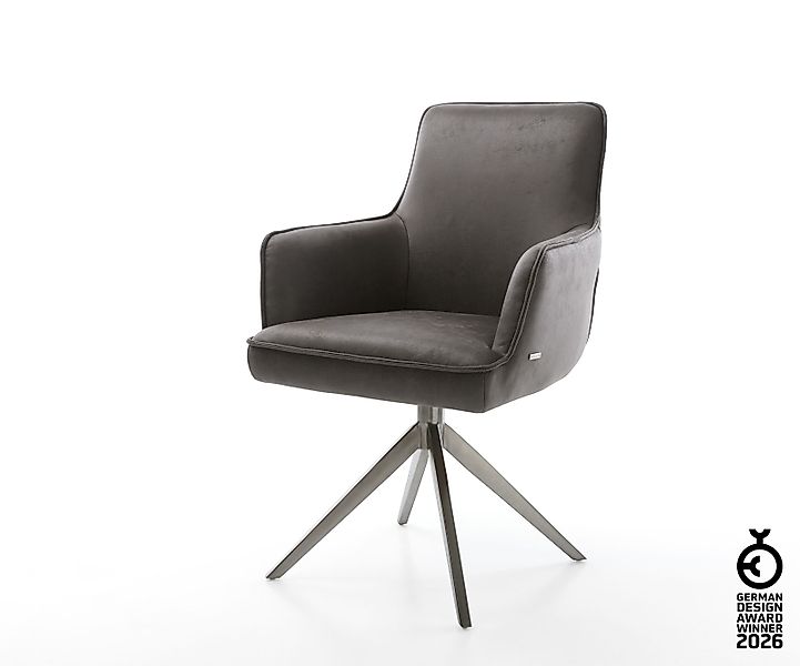 Drehstuhl Heira-Flex mit Armlehnen Mikrofaser Anthrazit Vintage Kreuzgestel günstig online kaufen