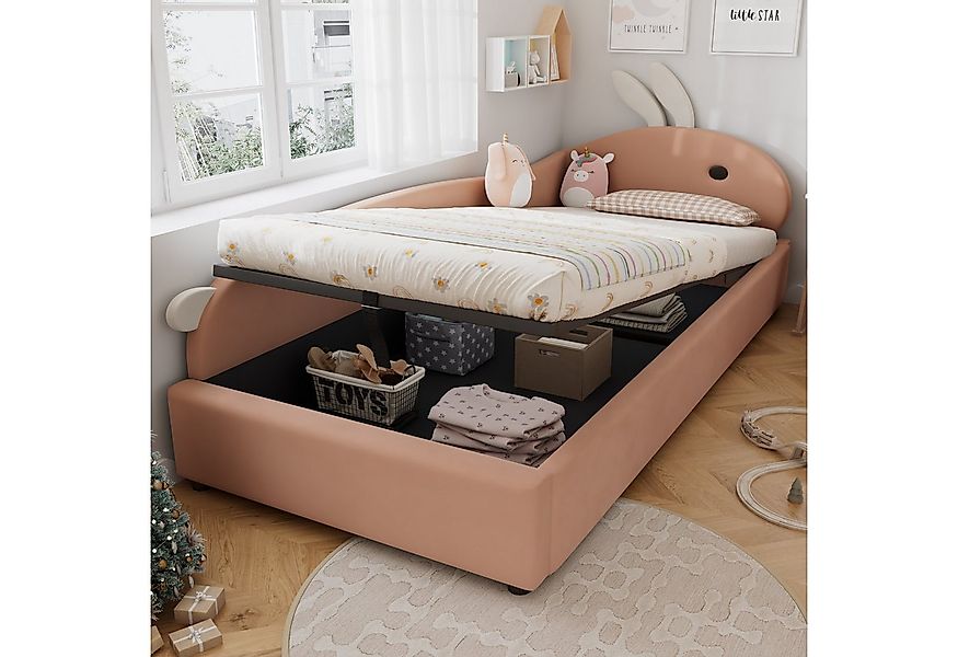 Flieks Polsterbett, Hydraulisches Kinderbett 90x200cm mit erhöhtem Zaun & H günstig online kaufen