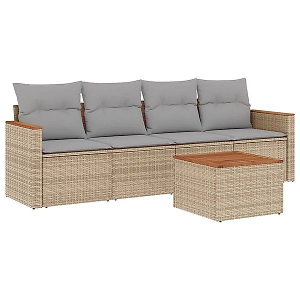 vidaXL 5-Tlg Garten-Sofagarnitur mit Kissen Beige Poly Rattan 3225779 günstig online kaufen