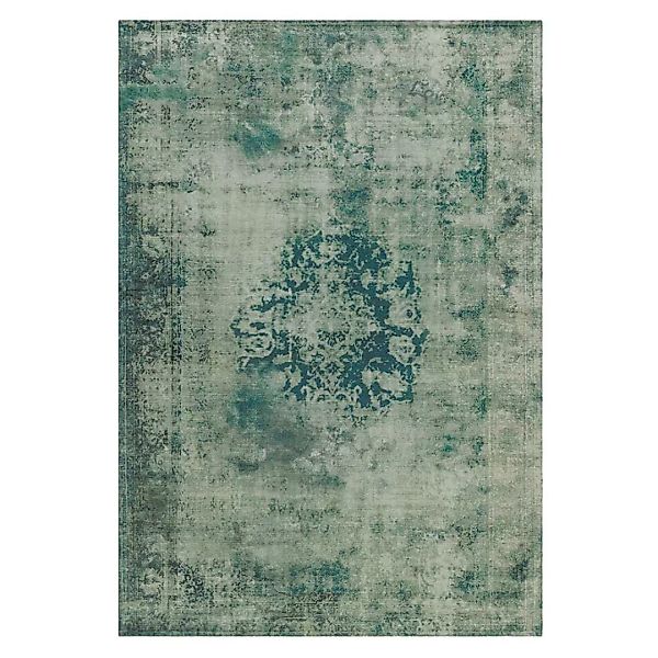 Vintage Teppich in Grün und Grau Kurzflor günstig online kaufen