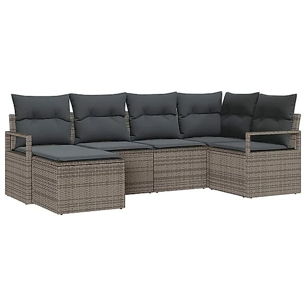 vidaXL Sofa Set mit Kissen mit Speicher 6-Tlg Grau Poly-Rattan 3355118 günstig online kaufen