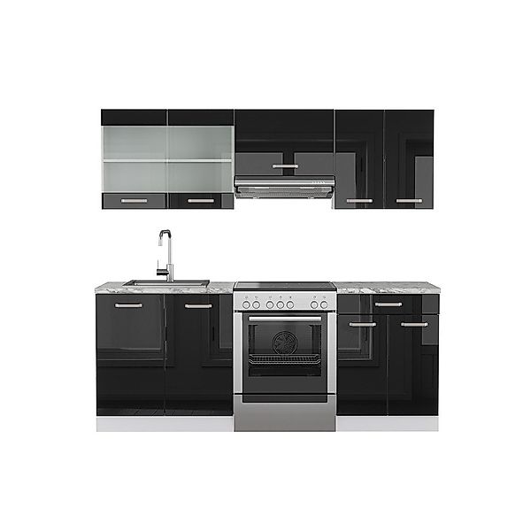 Vicco Küchenzeile R-Line, Schwarz Hochglanz/Weiß, 200 günstig online kaufen