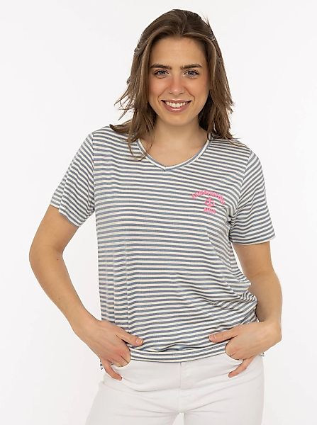 Zwillingsherz T-Shirt ""Heimatgefühl"" V-Neck, gestreift, kleines Motiv ges günstig online kaufen