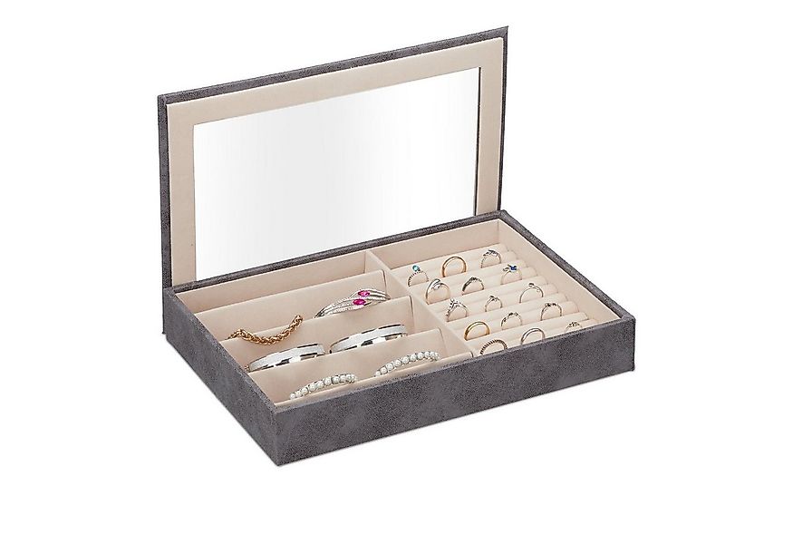 relaxdays Schmuckkasten Schmuckkästchen mit Sichtfenster, grau günstig online kaufen