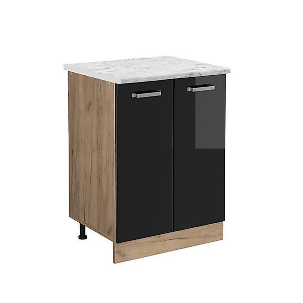 Vicco Küchenschrank R-Line Küchenkommode Schwarz Hochglanz 60 cm AP Marmor günstig online kaufen