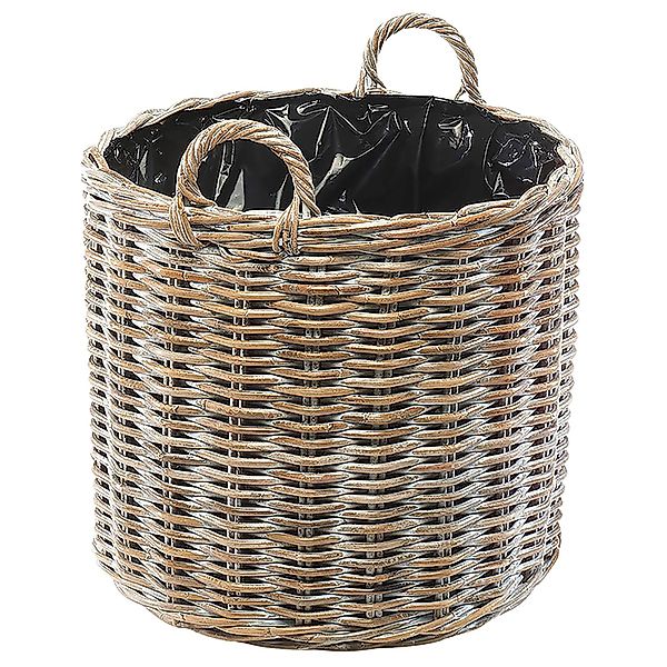 Kobolo Pflanzkorb Übertopf Pflanzkübel  Rattan Kubu Grey Rund mit Folie günstig online kaufen