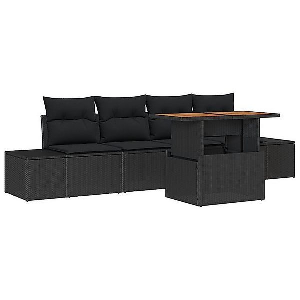 vidaXL Loungesofa 5-tlg. Garten-Essgruppe mit Kissen Schwarz Poly Rattan, 5 günstig online kaufen