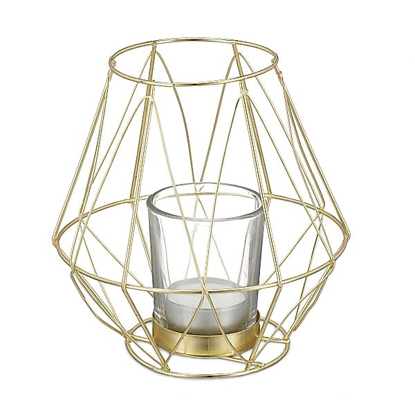 relaxdays Teelichthalter Geometrischer Teelichthalter, Gold günstig online kaufen
